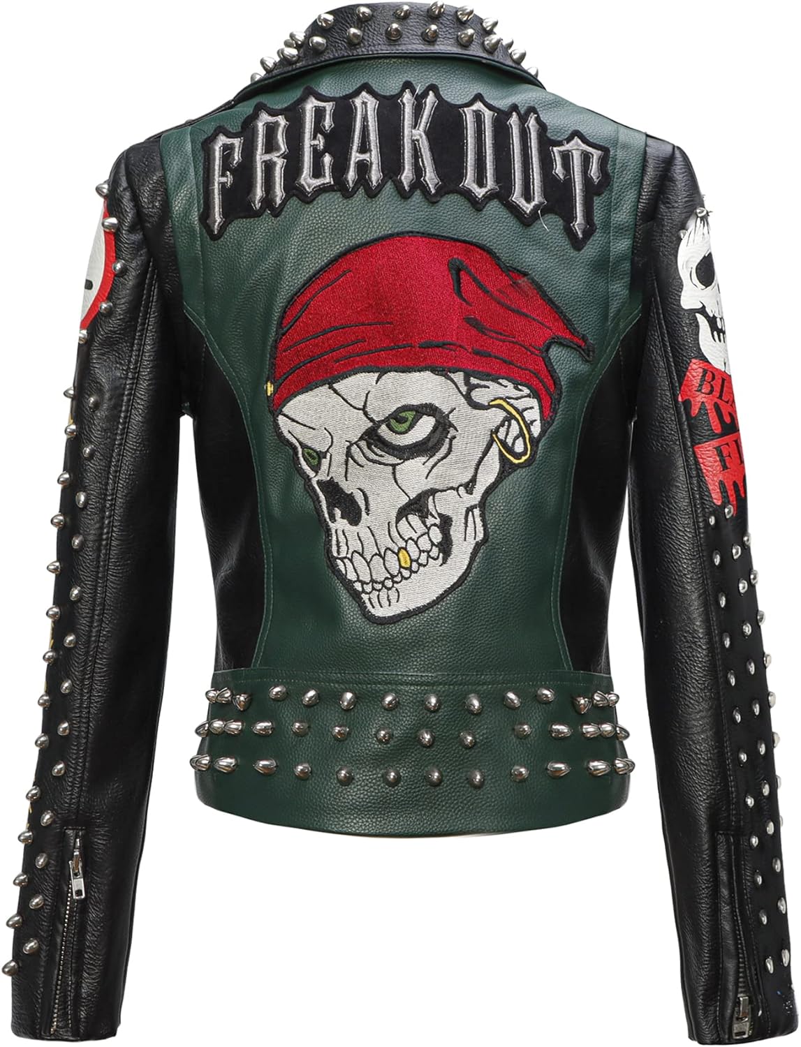 DARKSHE Women's Faux Leather PU Jacket, Graffiti Studded Rivet Punk Biker Moto Fashion Coat with Long Sleeve - Image 3