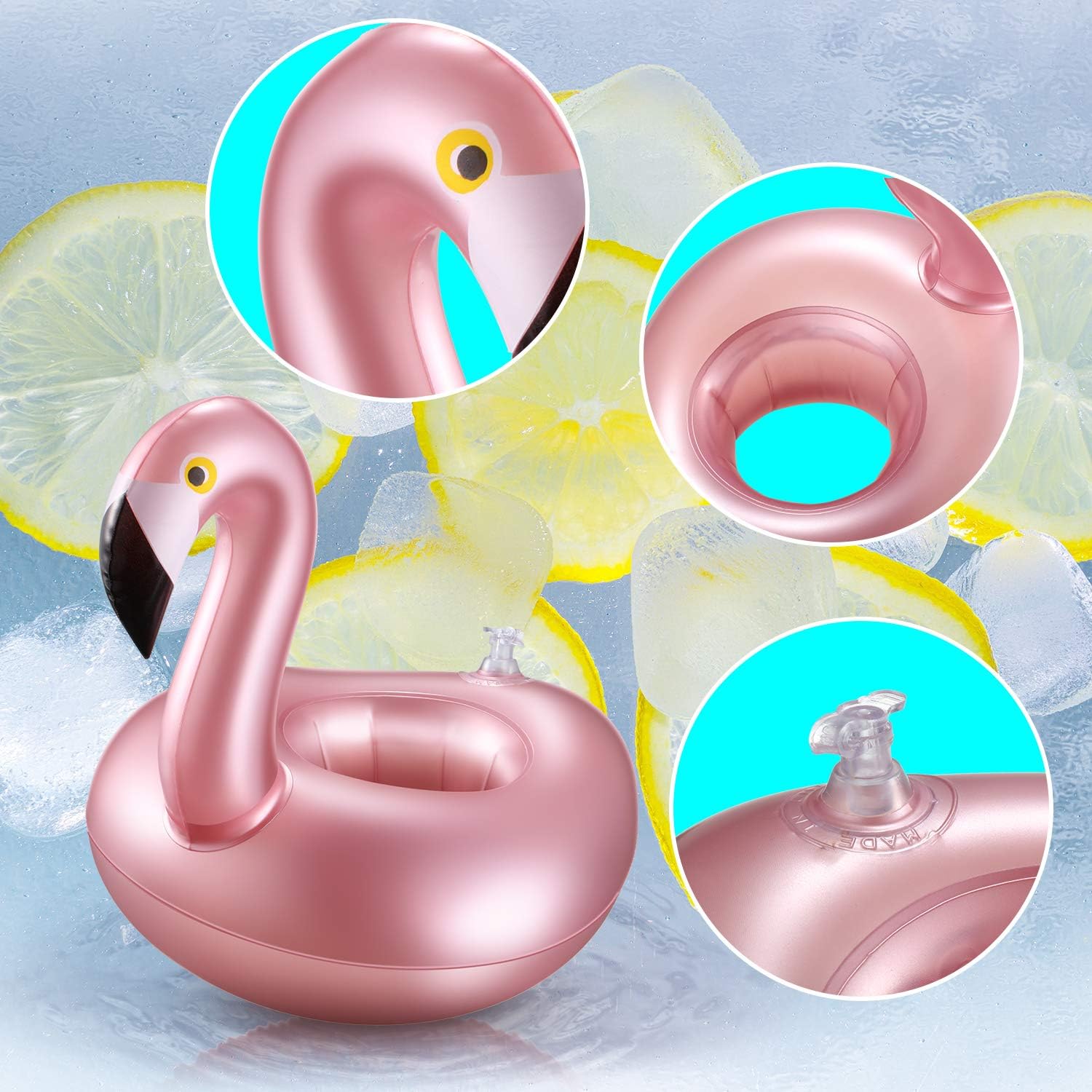 Sumind 12 Pcs Inflatable Drink Holder Flamingo Drink Floats Reusable Inflatable Cute Animal Cup Coasters Pool Cup Holders for Summer Swimming Party