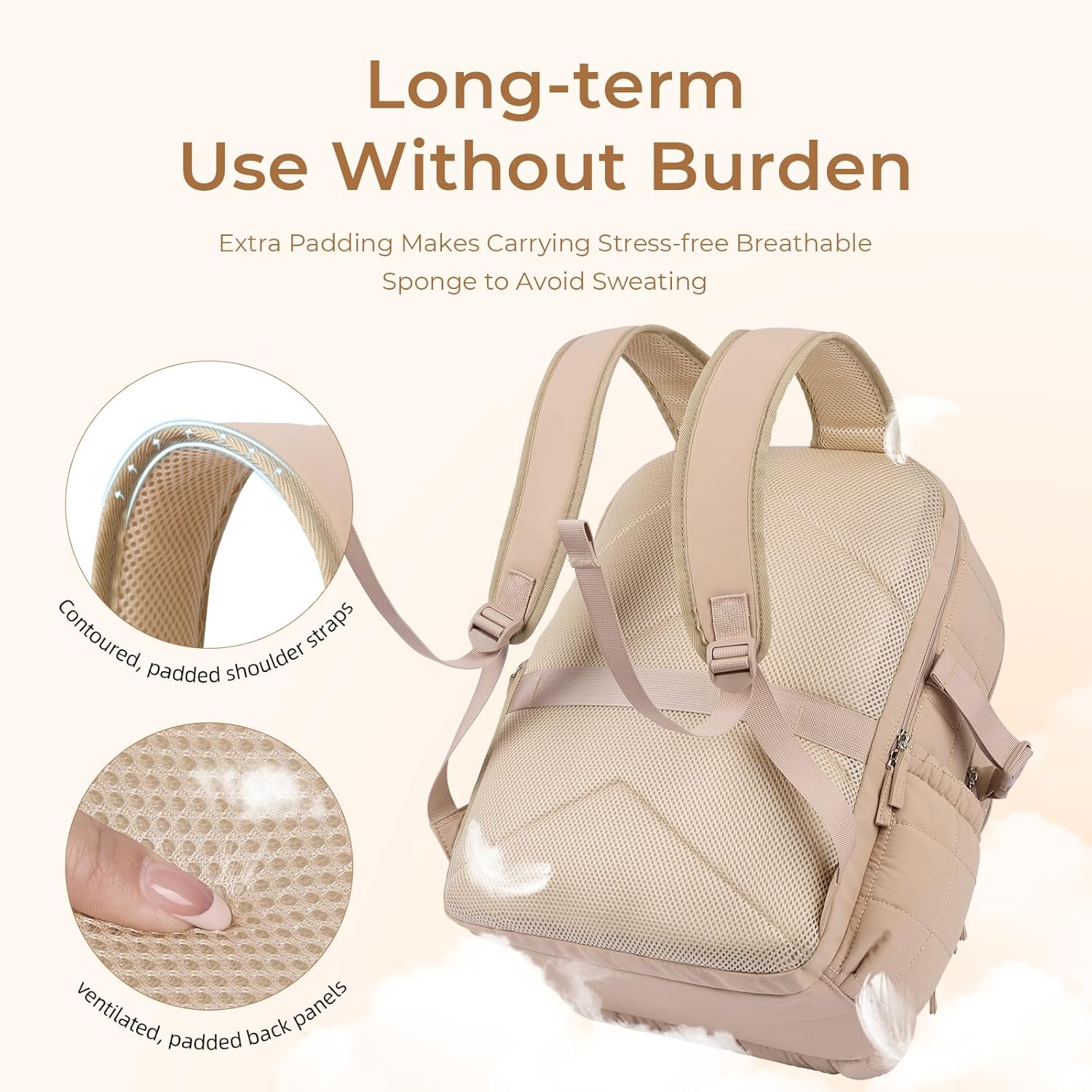 CLUCI 17.3 Inch Laptop Backpack for Women, Anti Theft Travel Backpack, Puffer Quilted Work Backpack, Water Resistant College Bookbag, Carry on backpack with RFID (Khaki) - Image 4