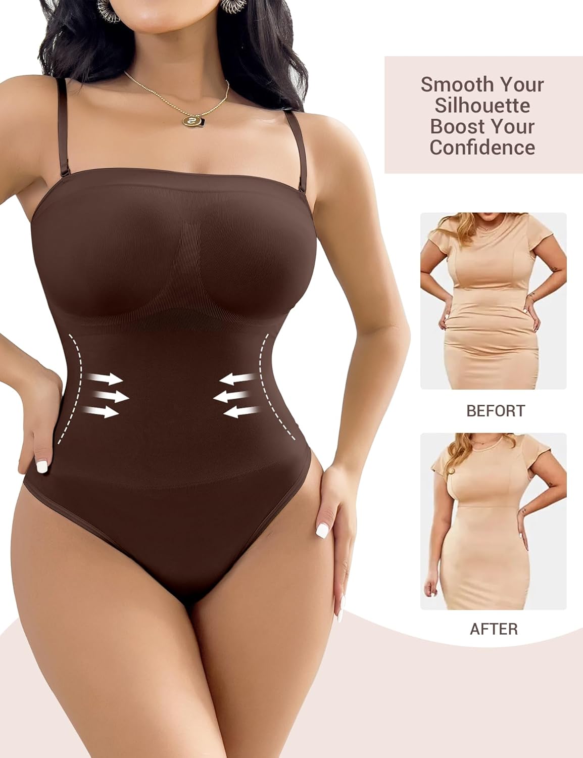 Women's Strapless Shapewear Thong Bodysuit Tummy Control Seamless Sculpted Body Shaper with Removable Straps - Image 5
