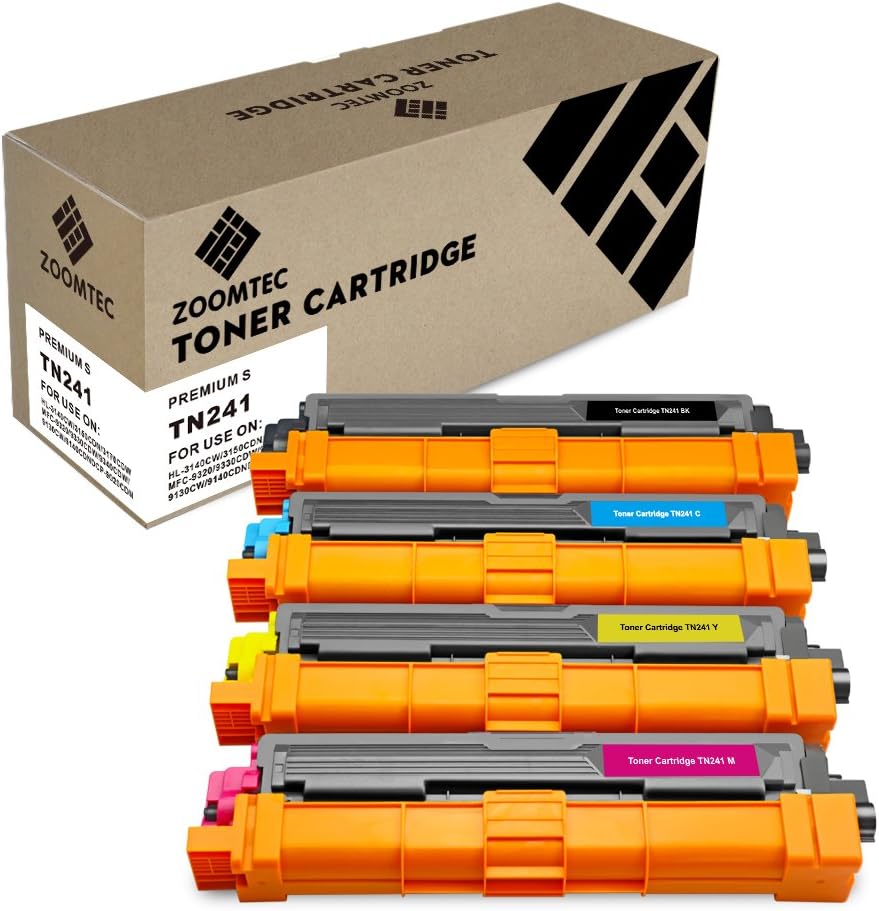 ZOOMTEC TN241 TN242 TN245 TN246 Toner Cartridge for Brother HL-3140CW HL-3150CDW HL-3170CDW (4 Pack)