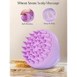 HEETA Scalp Massager Hair Growth Brush with Soft Silicone Bristles, Wheat Straw Handle, 2 Count (Beige & Purple, Round, All Hair Types)