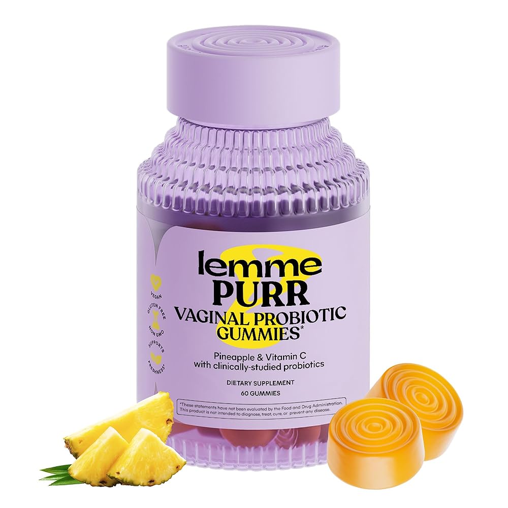 Lemme Purr Vaginal Probiotic Gummies for Women - Balanced pH, Healthy Odor, Yeast Balance & Flora Support + Vitamin C for Immune Health - Tasty Pineapple (60 Count)