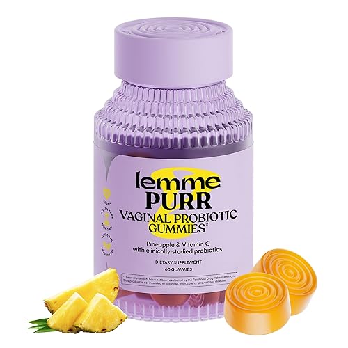 Lemme Purr Vaginal Probiotic Gummies for Women - Balanced pH, Healthy Odor, Yeast Balance & Flora Support + Vitamin C for Immune Health - Tasty Pineapple (60 Count) - 60 Count (Pack of 1)