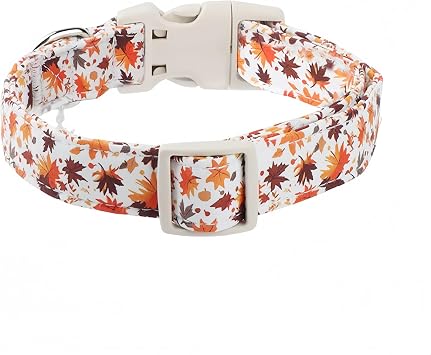 Adjustable Fall Dog Collar with Maple Leaf Charm - Durable Soft Fabric Collar for Small/Medium/Large Dogs, Perfect for Autumn Walks & Family Photos (Maple Leaves, XS)