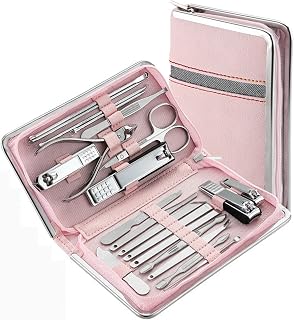 Misazy Nail Manicure Set 21 Pcs Nail Clippers Kit, Manicure Set for Women, Professional Nail Cutter, Nail Cutter Set, Stainless Steel Manicure Kit, Pu Leather Case for Travel Home (Pink)