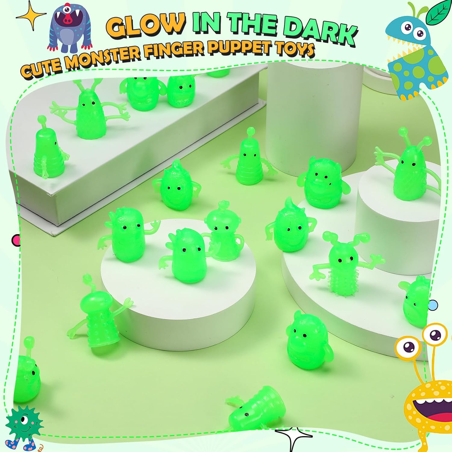 Soulchen 30 Pcs Glow in The Dark Finger Puppet Finger Cots Soft Rubber Stretchy Fidget for Role Playing Birthday Party Favors Puppet Show, 9 Random Styles