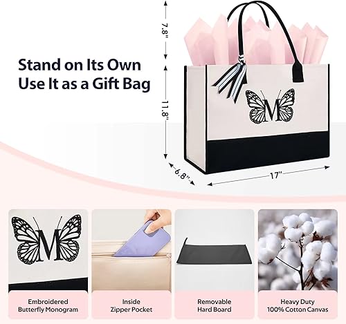 Miniatura 3 de Regalos para mujeres, bolsa de lona personalizada con inicial, regalo de playa con monograma para su mamá Tearcher