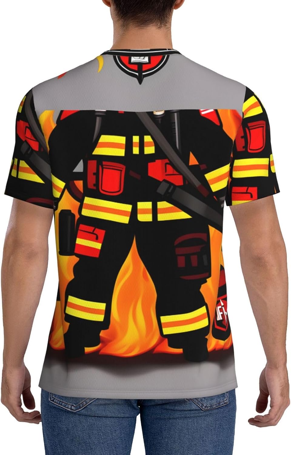 Firefighter Fireman Rugby Football Jersey for Men, Comfortable V-Neck Loose Fit Top for Team Sports Athletics