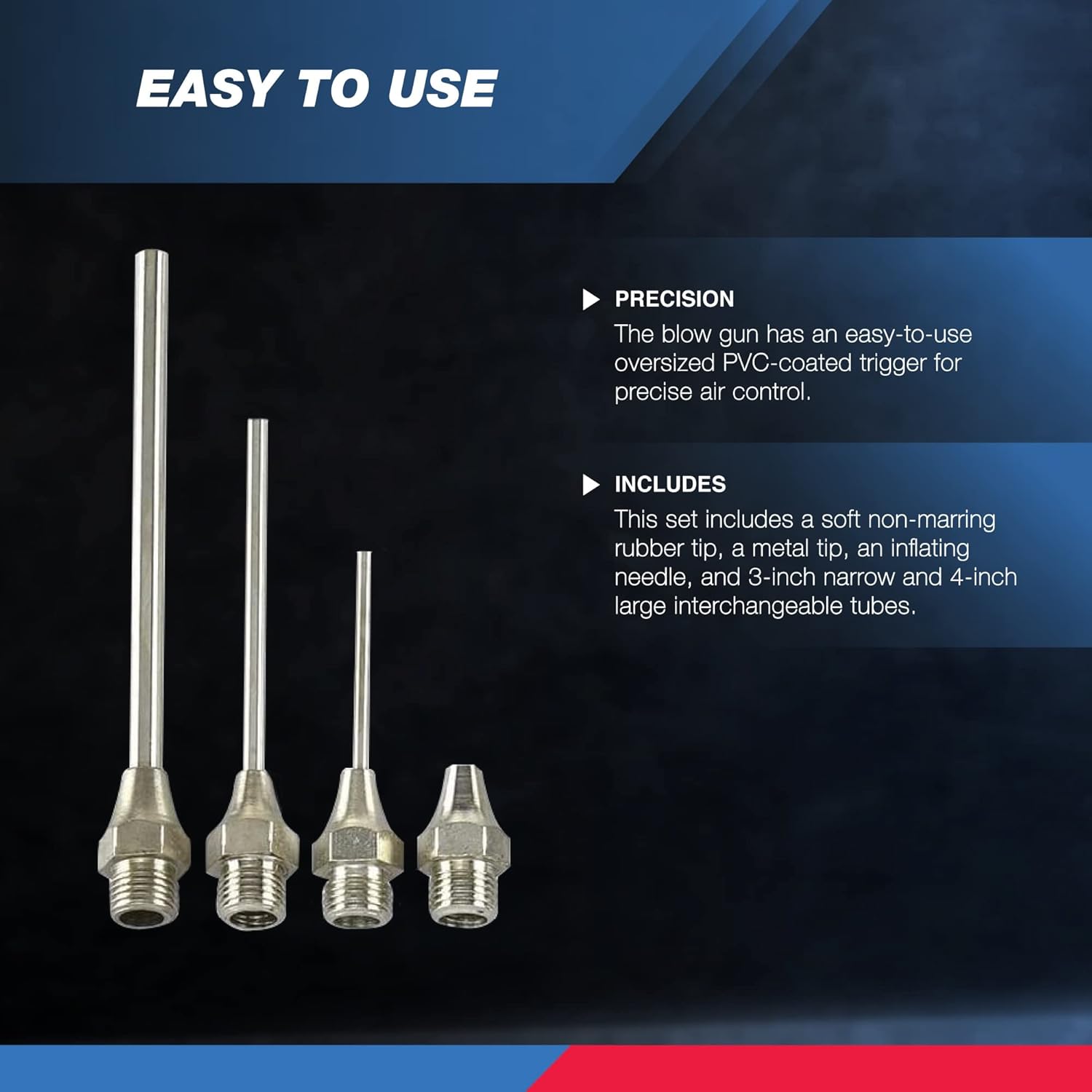 Neiko 31112 Air Blow Gun Nozzle Set, Air Compressor' Air Gun W/ 5 Interchangeable Nozzles, Air-Compressor Accessories Tools Air Gun, Air Blower Gun