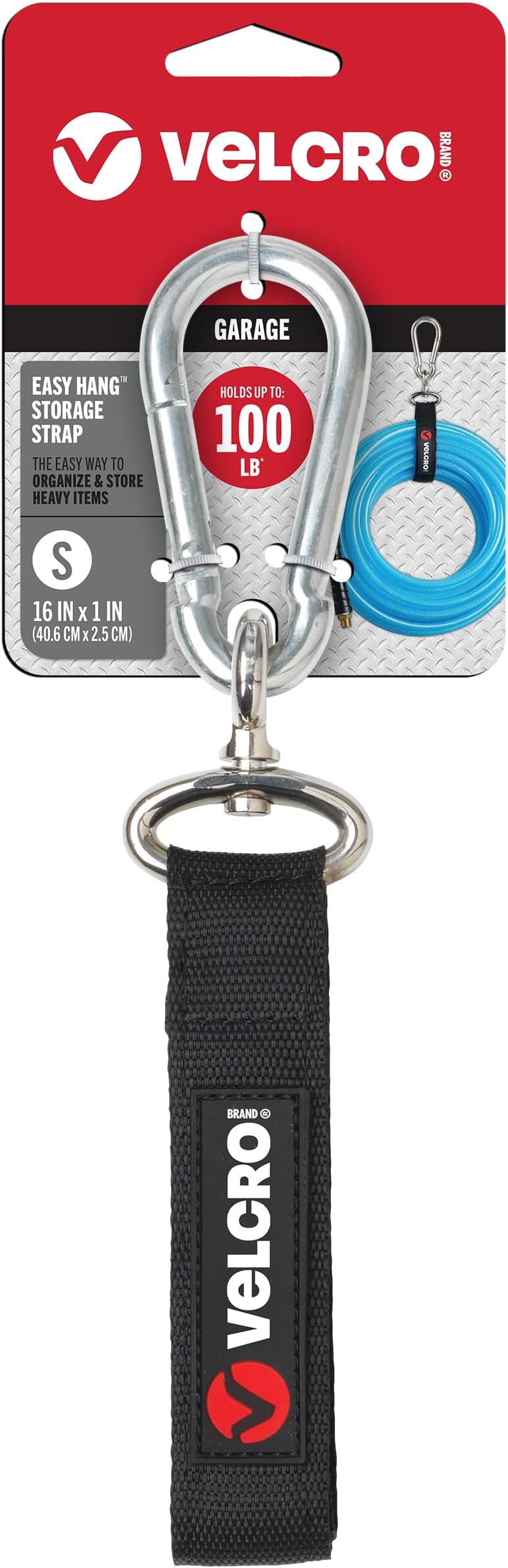 VELCRO Brand VEL-30120-USA Easy Hang Strap | Heavy Duty Outdoor Storage Extension Cords, Cables, Tools, Bikes | Organization for Garden, Shed, RV |, Small - up to 100 lbs, Black
