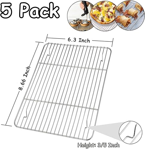 Miniatura 2 de Paquete de 5 rejillas de enfriamiento de alambre de acero inoxidable para hornear, rejilla de 8.66 x 6.3 x 35 pulgadas, rejilla de enfriamiento para
