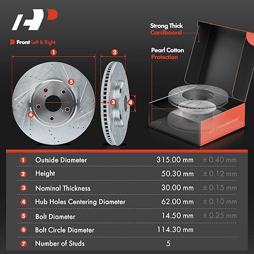Miniatura 2 de A-Premium Juego de rotores de freno de disco perforados y ranurados delanteros + pastillas de cerámica compatible con modelos seleccionados de Lexus