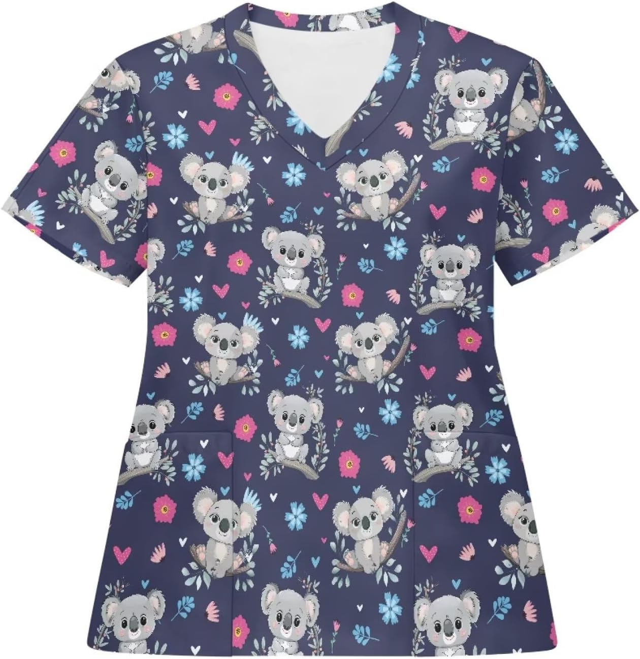 Scrubs for Women V Neck Short-Sleeve Nurse Shirt with Pockets S-5XL | Stylish Nursing T-Shirt,Breathable Stretchy Medical Nursing Shirts for Pediatric Nurses Veterinary Staff