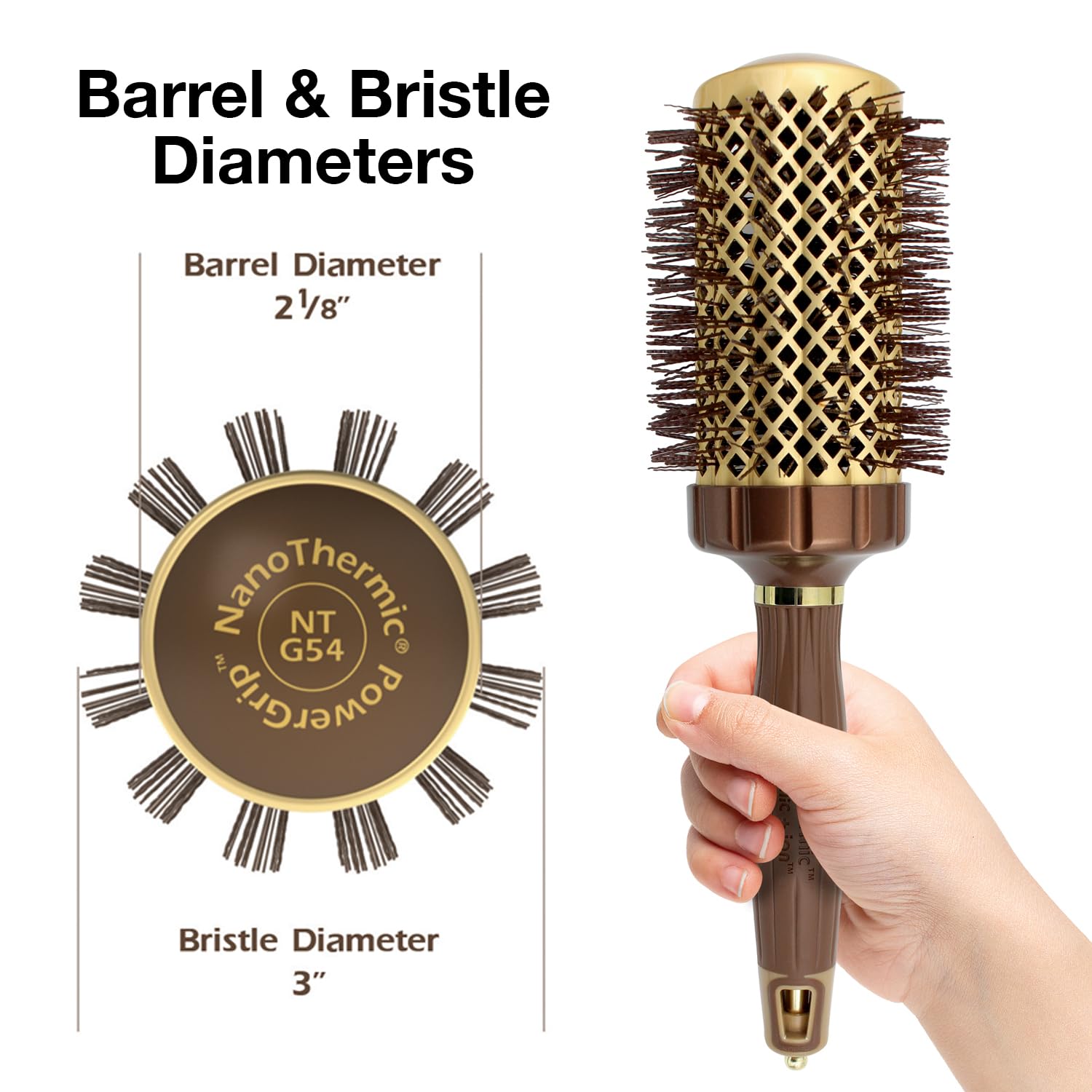 Olivia Garden NanoThermic PowerGrip Thermal Round Hair Brush - Not Electrical - Ceramic Blowout Brush for Medium to Thick Hair
