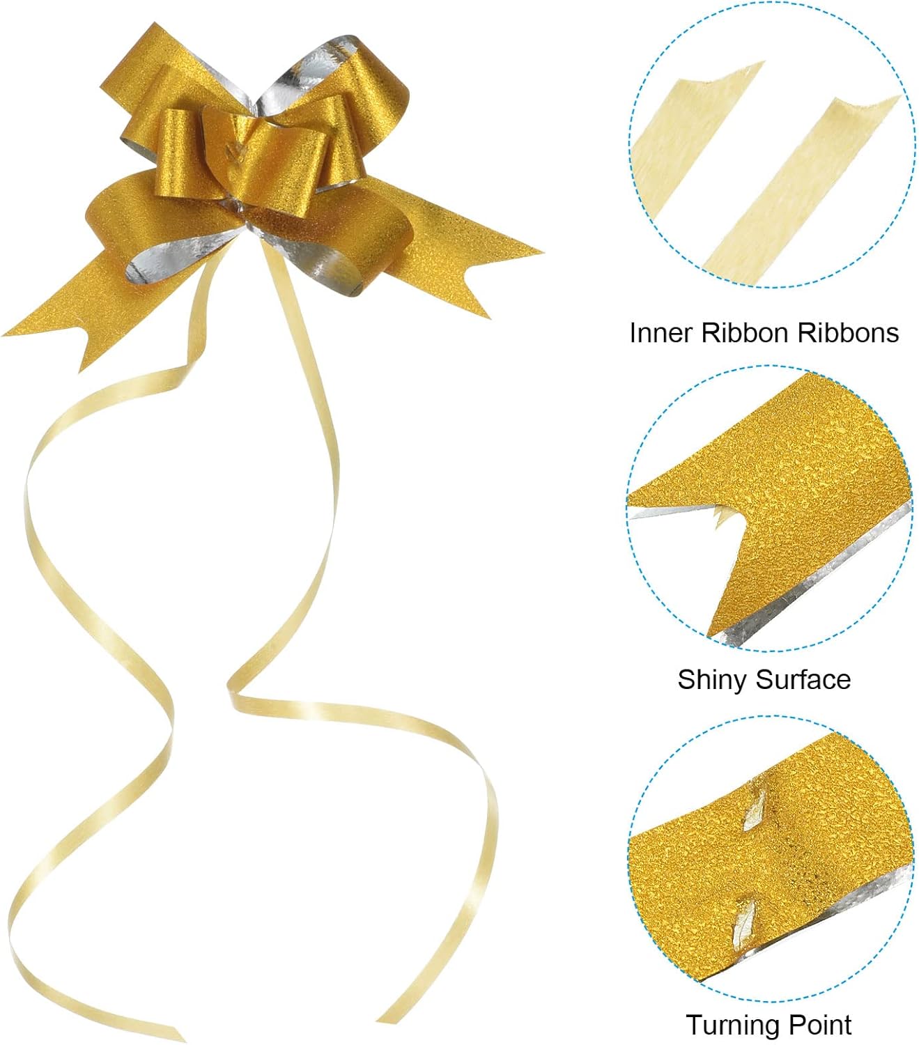 Patikil 2-inch Pull Bows, 40 Pack Present Wrapping String Ribbon Decorative Bow Tie for Wedding Party Birthday Decorations, Gold Tone - Image 4