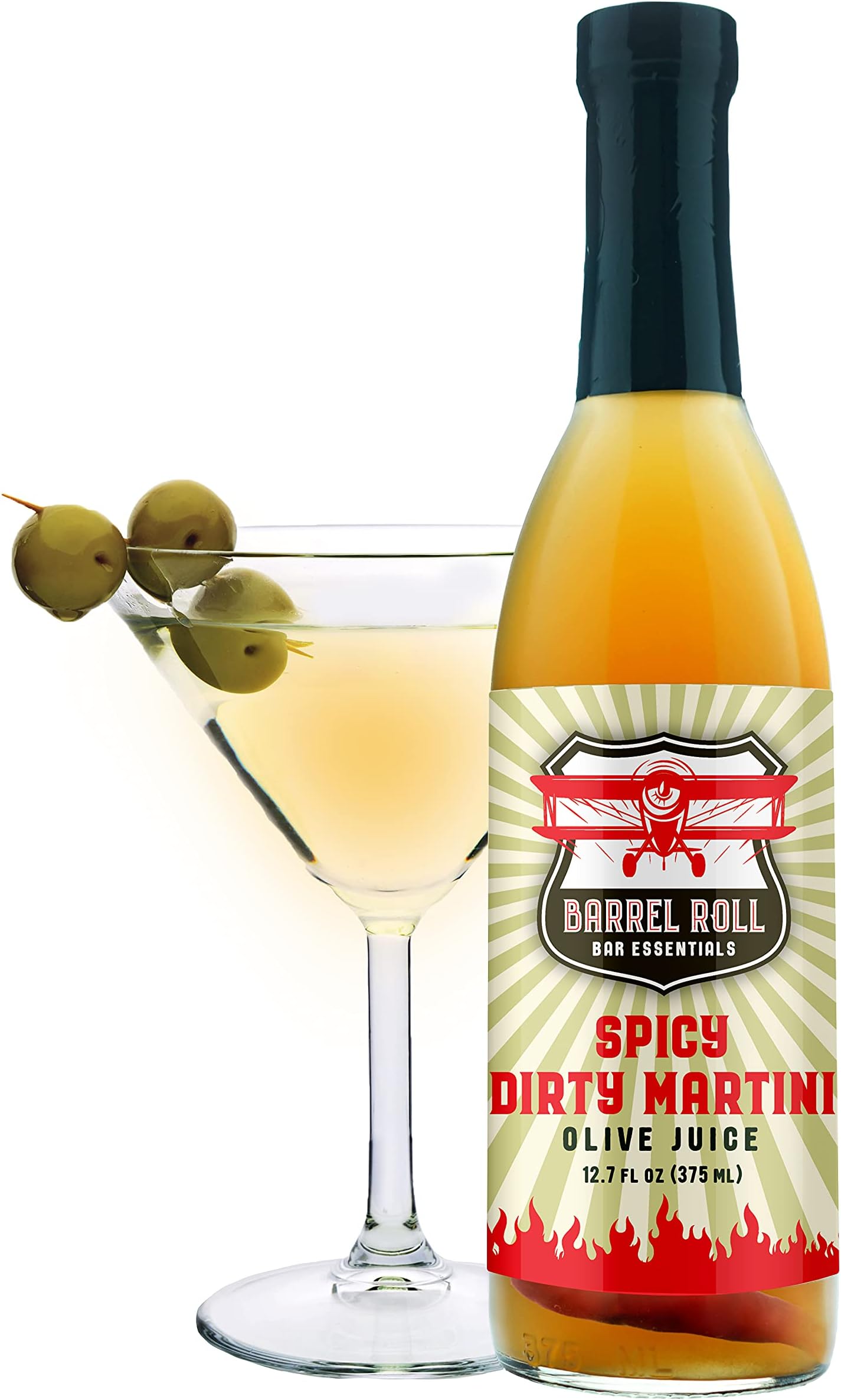 - Barrel Roll Spicy Dirty Martini Mix - Piri Piri Peppers, Olive Brine - USA Small Batch - 12.7 Oz Spicy Martini Juice - Vodka Gin Vermouth Mixer