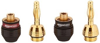 Amazon Basics Gold Plated Banana Plugs Speaker Wire Connectors, 12 Pairs (24 Count), Easy Install, 0.5 x 0.5 x 1.3, Black