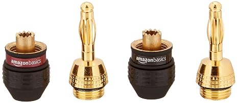 Amazon Basics Gold Plated Banana Plugs Speaker Wire Connectors, 12 Pairs (24 Count), Easy Install, 0.5 x 0.5 x 1.3, Black