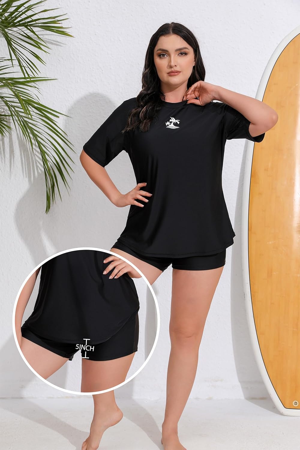 JOYBIK Women's Plus Size Short Sleeve Rash Guard with Built in Bra UPF50+ Swim Shirt and Shorts Two Piece Swimsuit