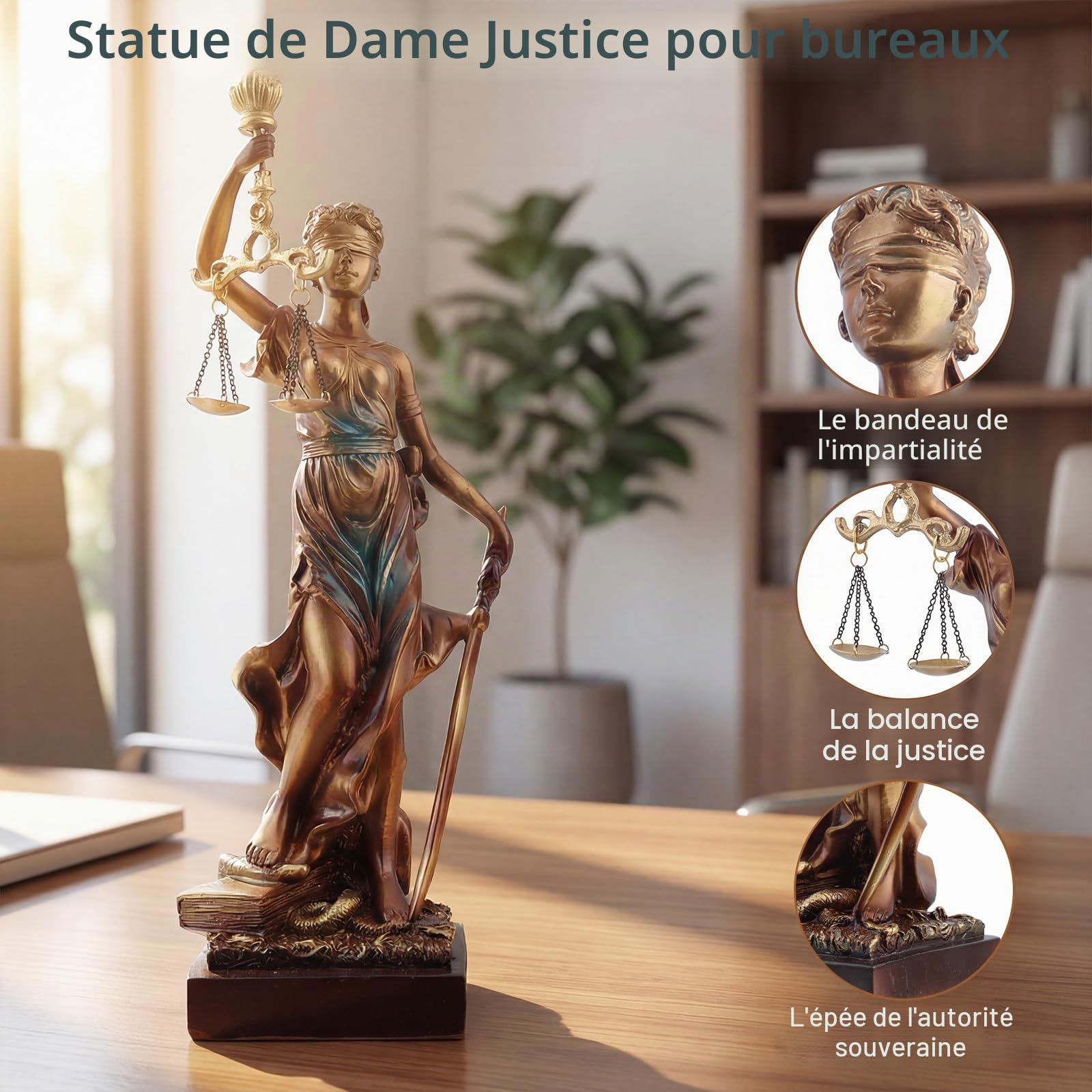 38cm Statue de la Justice, Figurine en Résine de la Déesse Grecque de la Justice, Cadeau pour Bureau d’Avocat & Juge, Justice Aveugle avec Balance et Épée
