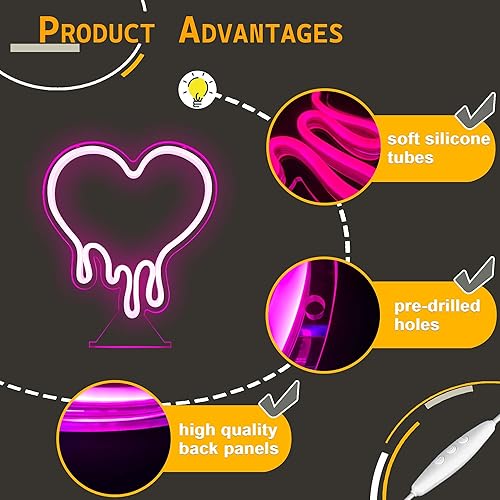 Miniatura 4 de Letreros de neón de corazón fundido para decoración de pared, espejo de maquillaje acrílico con forma de corazón LED que gotea, letreros de neón con