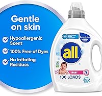 Vista 4 de all Baby, Gentle for Baby, Liquid Laundry Detergent, Hypoallergenic for Sensitive Skin, Concentrated, 75oz, 100 Loads