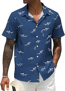 Men Button Up Short Sleeve Hawaiian Shirt Summer Tropical Beach Shirts for Vacation Fishing