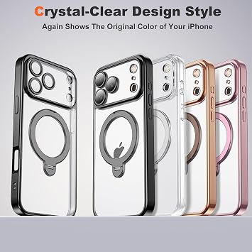 メッキクリアケース iPhone 17 Pro用 スタンド付き 16cm、ブラック