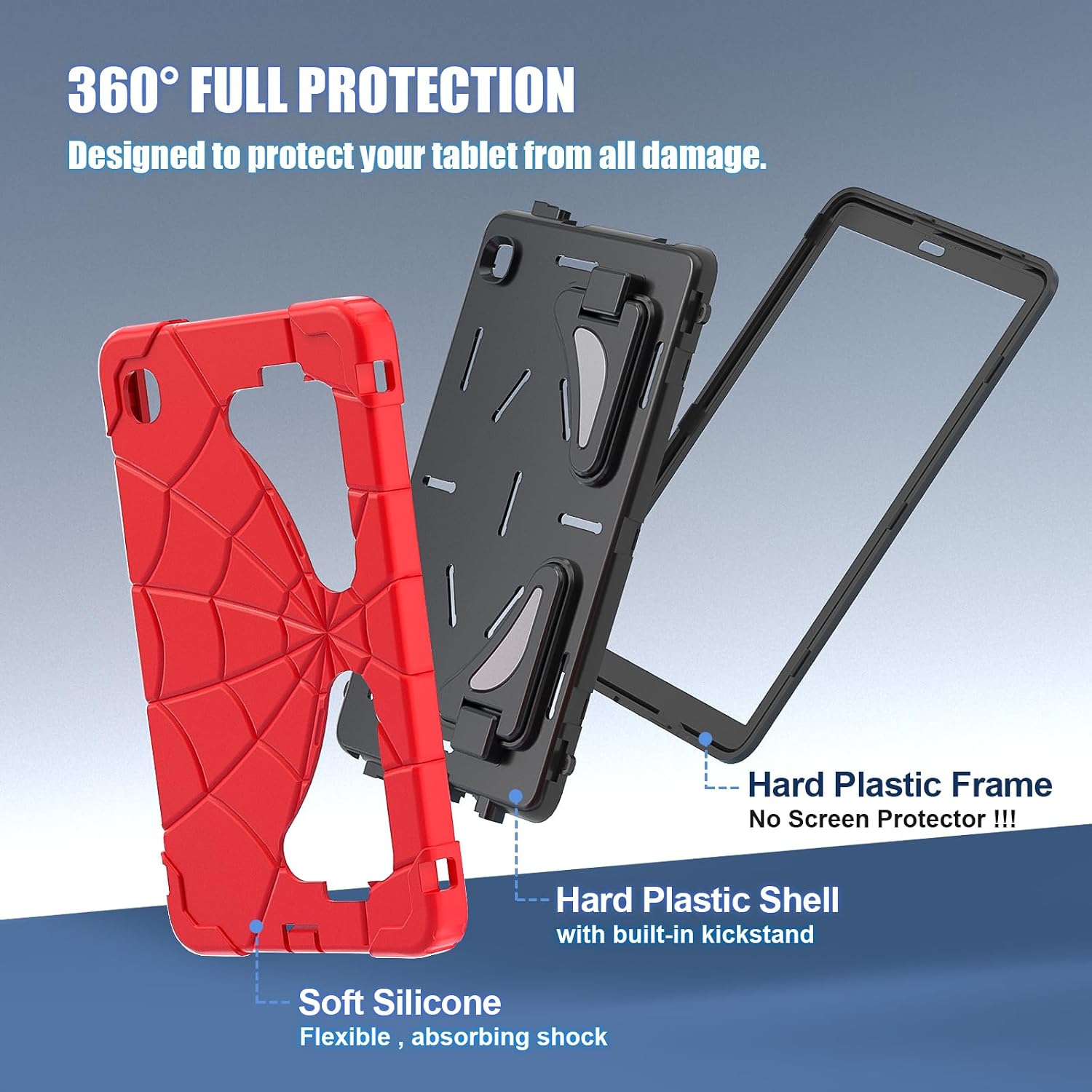 Rugged Kids Case for Samsung Galaxy Tab A7 Lite(SM-T225/T220) 2021 8.7-inch Shockproof Kid-Proof PC+Silicon Hybrid Heavy Duty Armor Cover with Dual Kickstand for Children (Red/Black) image 2