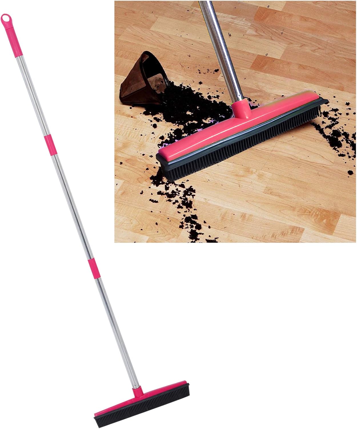 Broom Cleaner Hair Removal Carpet Floor Brush Three Section Sweeper Window Mopping Rug Machine for Push Brooms (Green)(Pink)