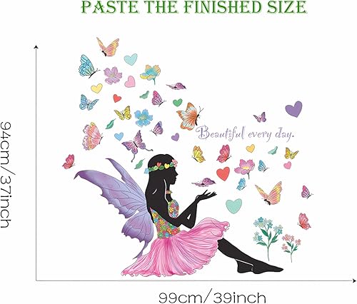 Miniatura 6 de Calcomanías de pared con diseño de princesa elfa, mariposa colorida, calcomanías de pared de sacinora Girl, vinilo extraíble para guardería