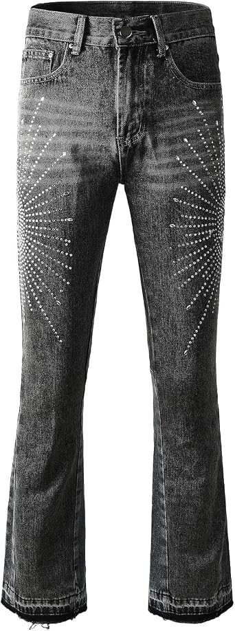 Men Crystal Boot Cut Denim Jeans