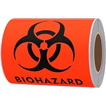 Hybsk 100 PCS Biohazard Labels Warning Sign 4 x 4 inch Fluorescent Red-Orange Hazardous Stickers for Hospital Waste Containers Biohazard
