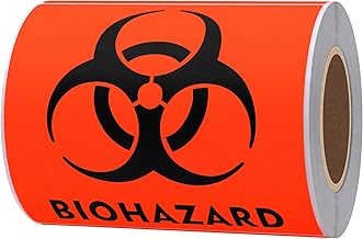 Hybsk 100 PCS Biohazard Labels Warning Sign 4 x 4 inch Fluorescent Red-Orange Hazardous Stickers for Hospital Waste Containers (Biohazard)