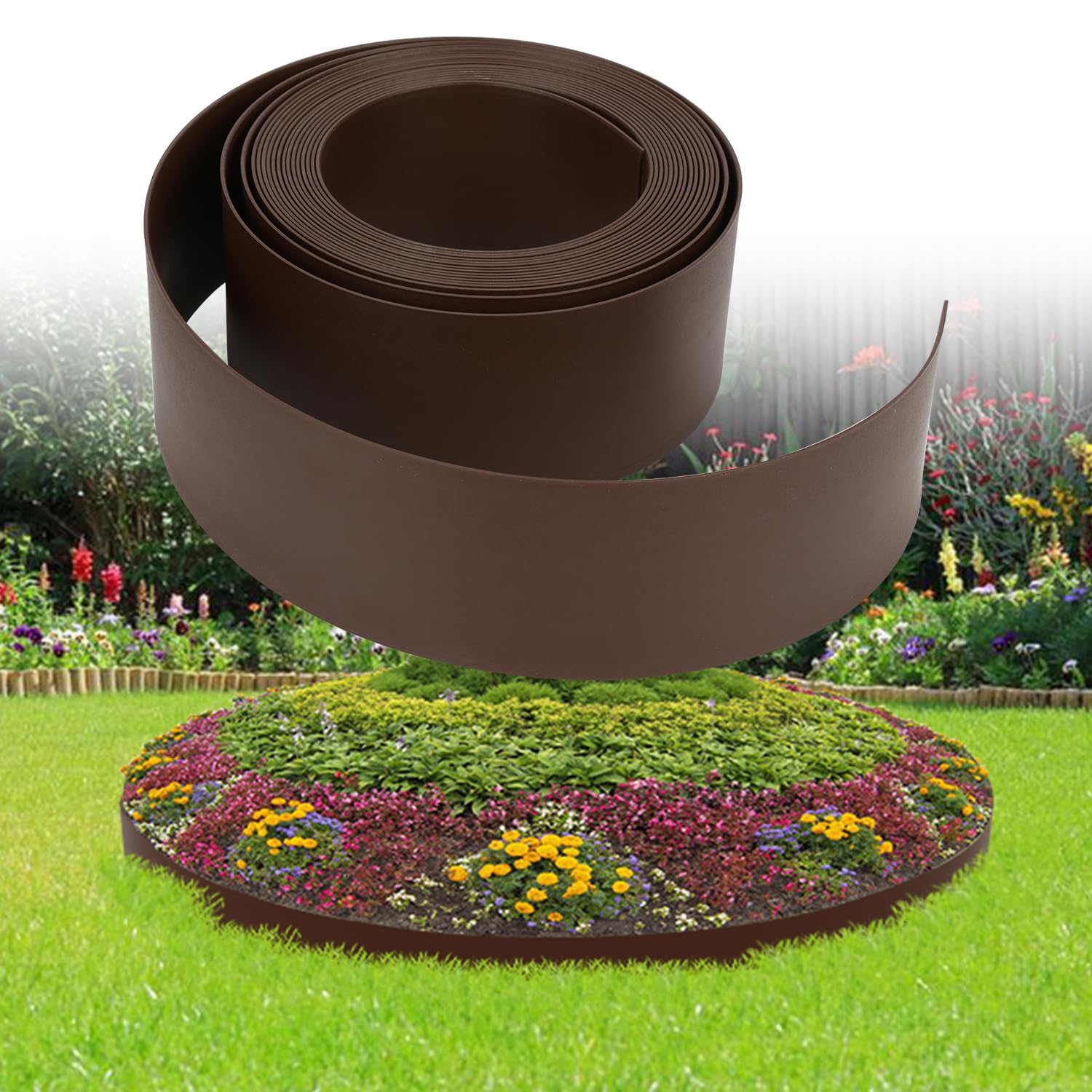 Randaco Bordure de jardin, marron, longueur : 25 m, hauteur : 14 cm, bord profilé, pour parterre, jardin, contre la propagation des racines, pour plus de beauté dans le jardin