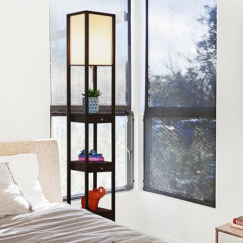 Miniatura 5 de Brightech Maxwell Edición Cajón - Lámpara de pie moderna con estante y cajón - Lámparas de pie de exhibición en esquina con estantes para sala de