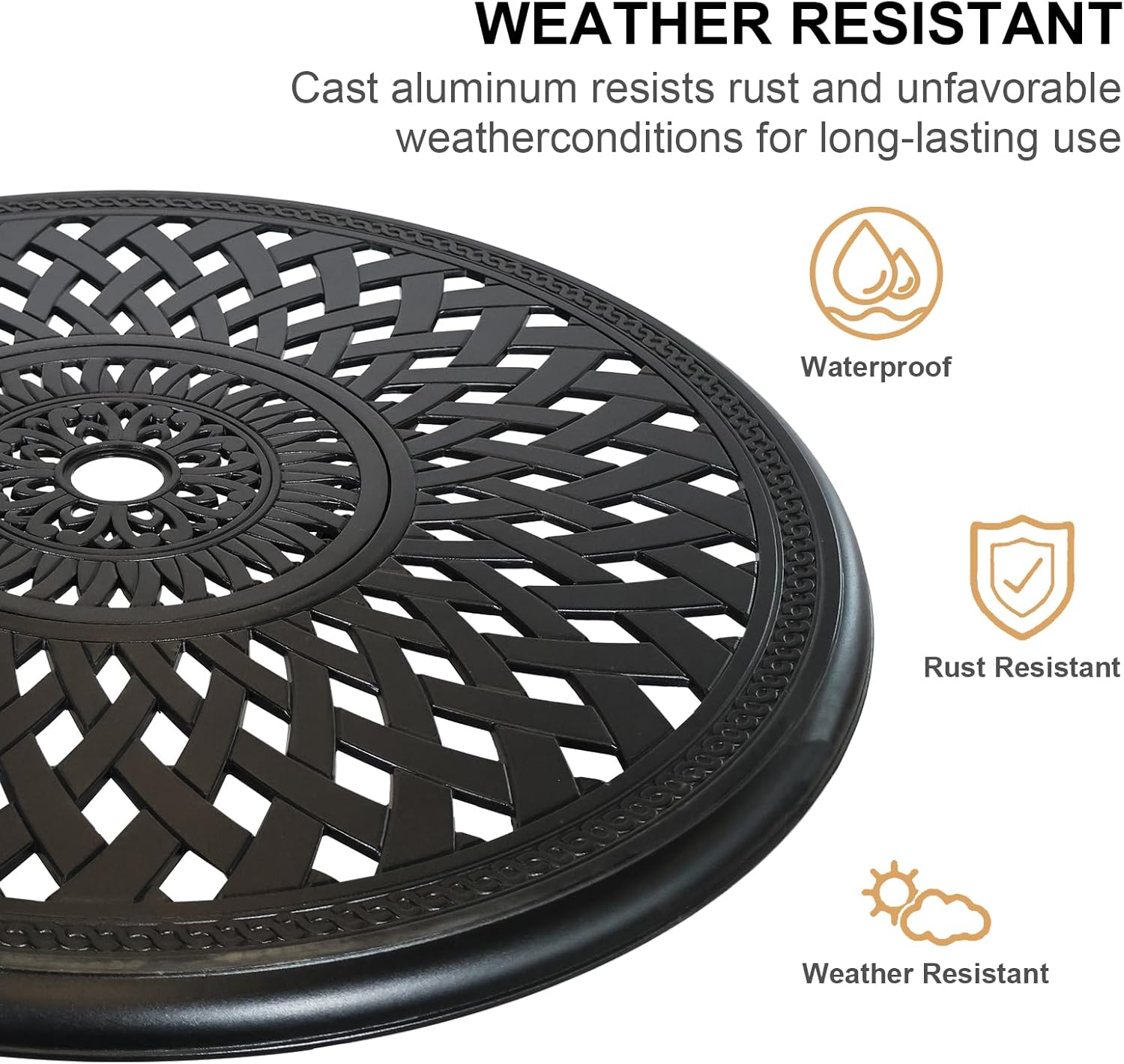 30.31" Outdoor Patio Dining Table, Cast Aluminum Patio Table, Patio Bistro Table, Patio Furniture Set with 2.36" Umbrella Hole for Balcony Lawn Garden Backyard