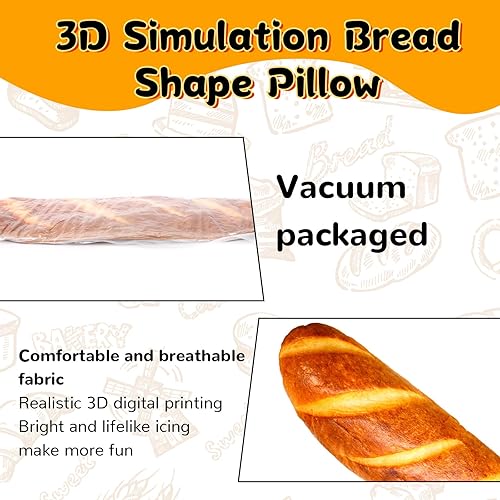 Miniatura 3 de AUECOOME Almohada de pan gigante de 48 pulgadas, almohada de felpa de pan de simulación 3D, almohada de cuerpo divertida para el cuerpo, juguetes de