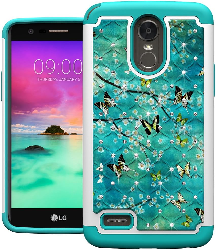 LG Stylo 3 Case, LG Stylo 3 Plus Case, UrSpeedtekLive [Shock Absorption] Studded Rhinestone Bling Hybrid Dual Layer Armor Defender Protective Case Cover For LG Stylo 3 / LG Stylo 3 Plus 2017 Butterfly