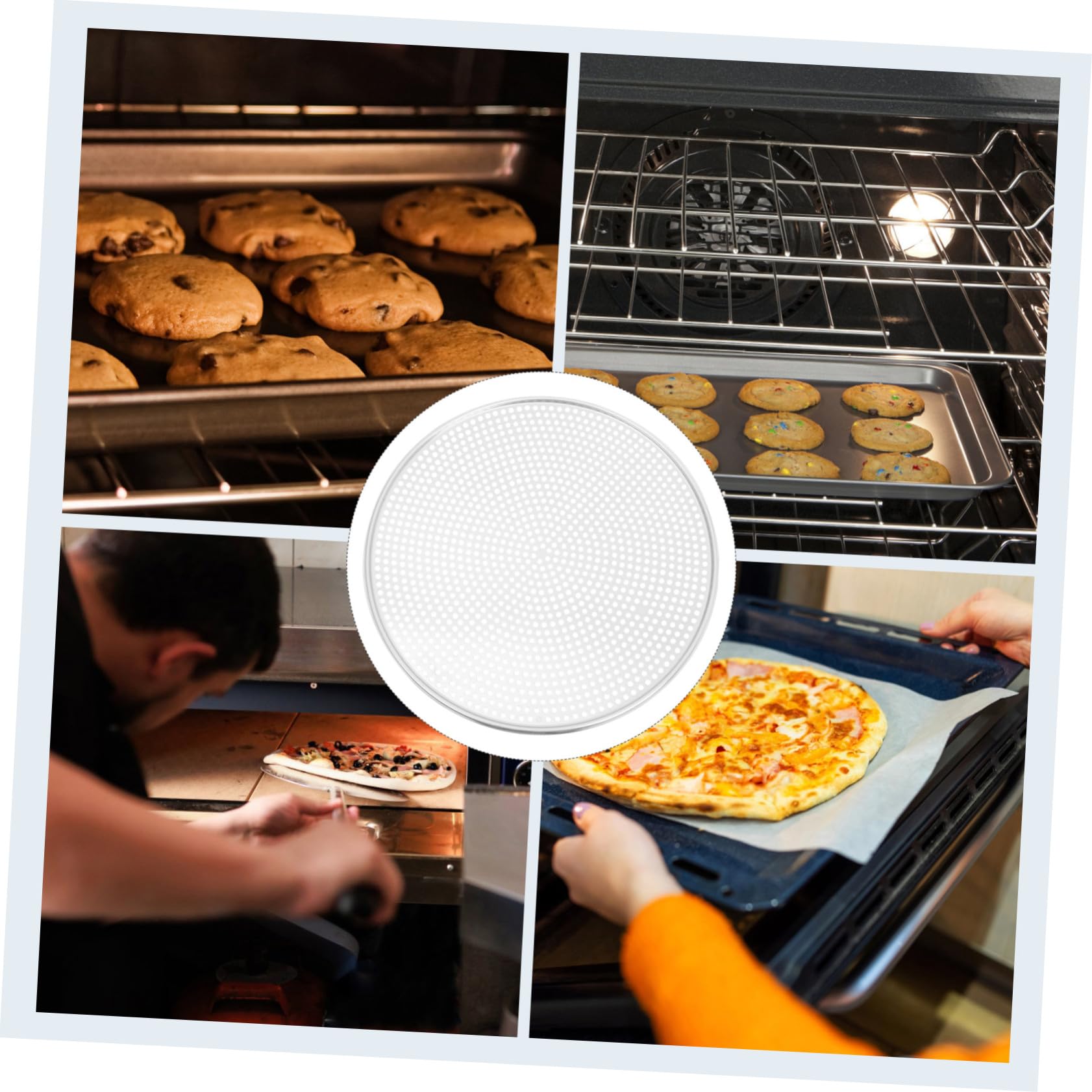 MAGICLULU Rundes Pizzablech mit Löchern Perforiertes Pizzablech für Ofen Backzubehör aus Aluminium für Frische und Gefrorene Pizza Grillen oder Backen von Meeresfrüchten und Gemüse