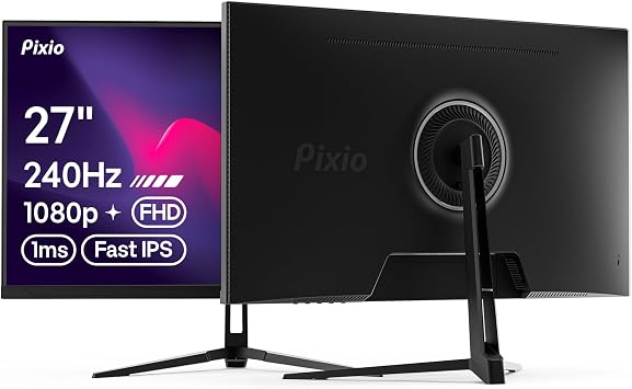 Pixio PX279 Wave 27 inch 240Hz Refresh Rate FHD 1080p Resolution Fast IPS Panel 1ms GTG Response Time Gaming Monitor with Adaptive Sync