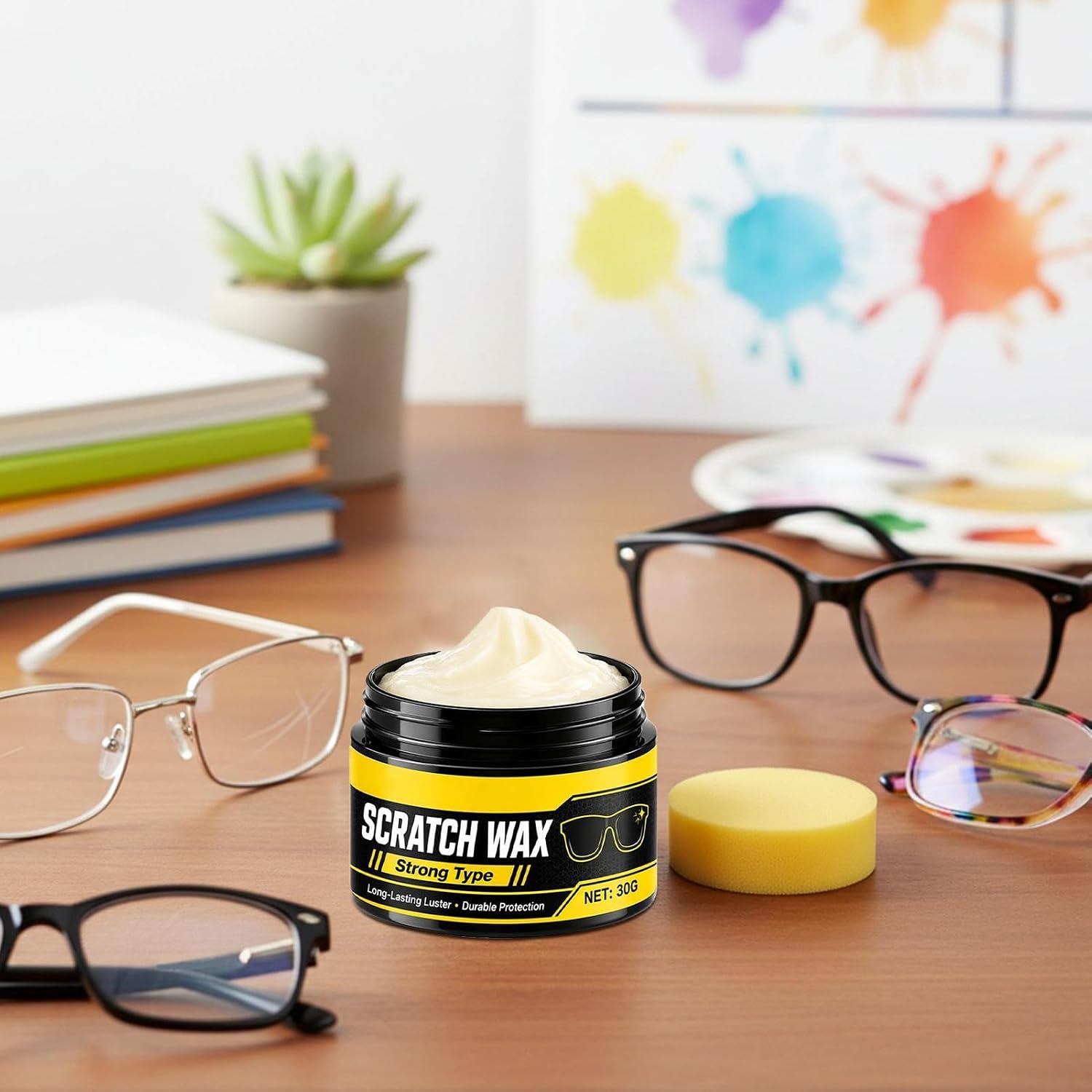 Eyeglass Scratch Remover, with Lens Repair Wax Polishing Compound, 6x6x5cm, Optical Glass Restorer, Screen Buffer, Nano-Scratch Filling Agent, for Phones Watches Windshields Cameras