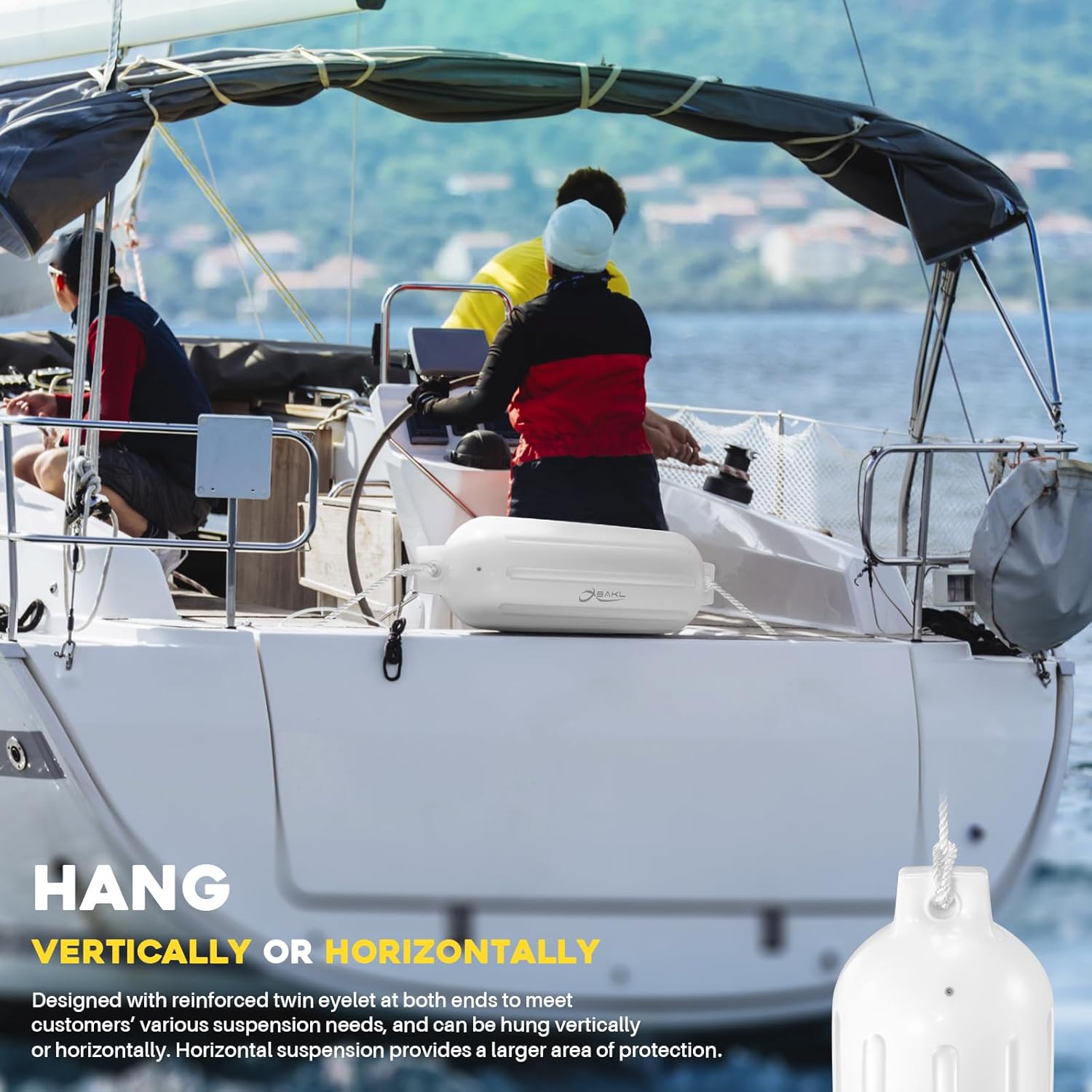 Boat Fenders 4 Pack 10 x 30 Inches Ribbed Twin Eyes Boat Fenders Bumpers for Docking, Comes with Ropes and Pump to Inflate