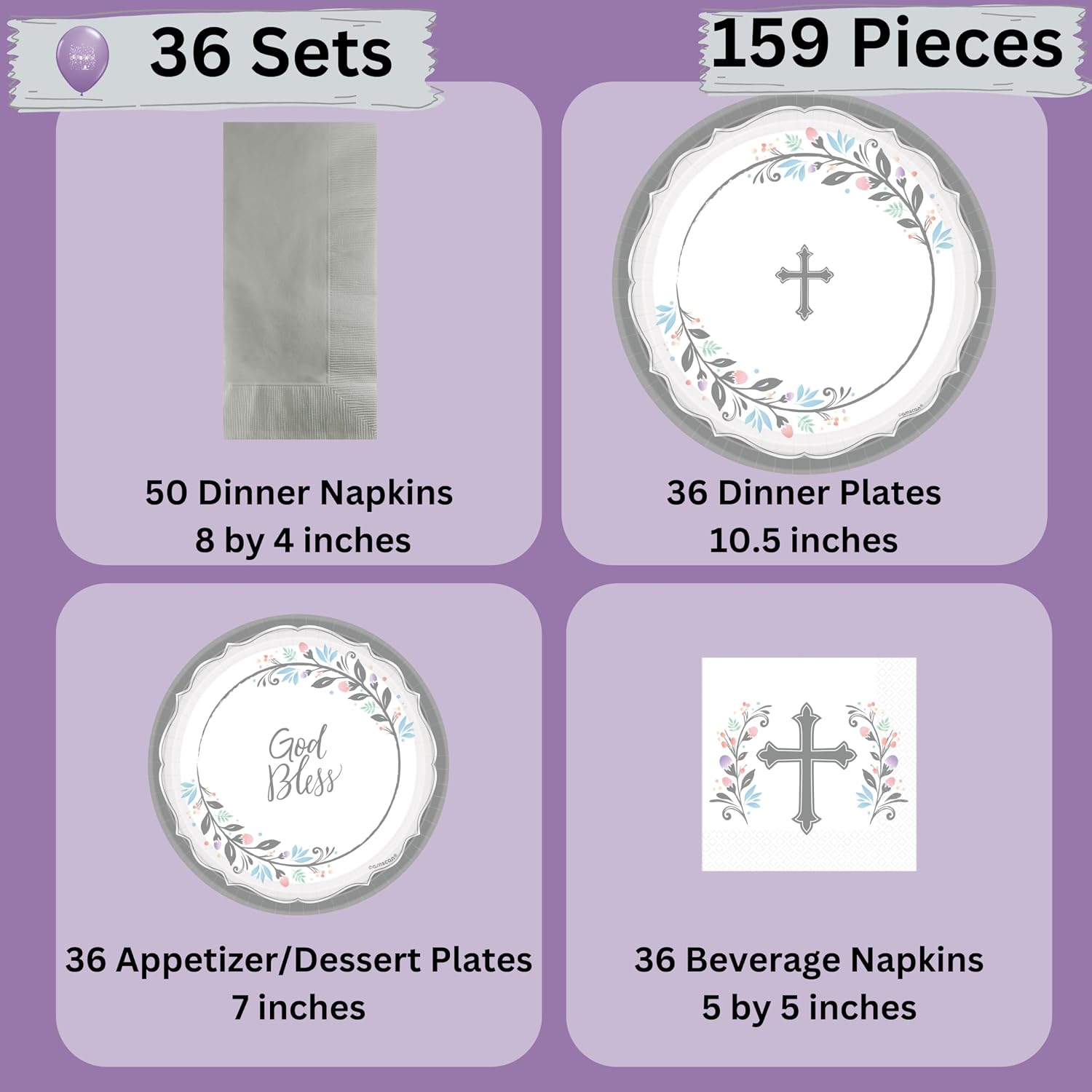 Religious Party Plates and Napkins Set for 36- Paper Party Supply Decorations for Baptism, Easter, First Communion, Christening, Confirmation