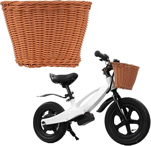 isinwheel Cesta de bicicleta para niños con cinturones ajustables, mini manillar tejido de plástico hecho a mano, cesta de almacenamiento frontal,