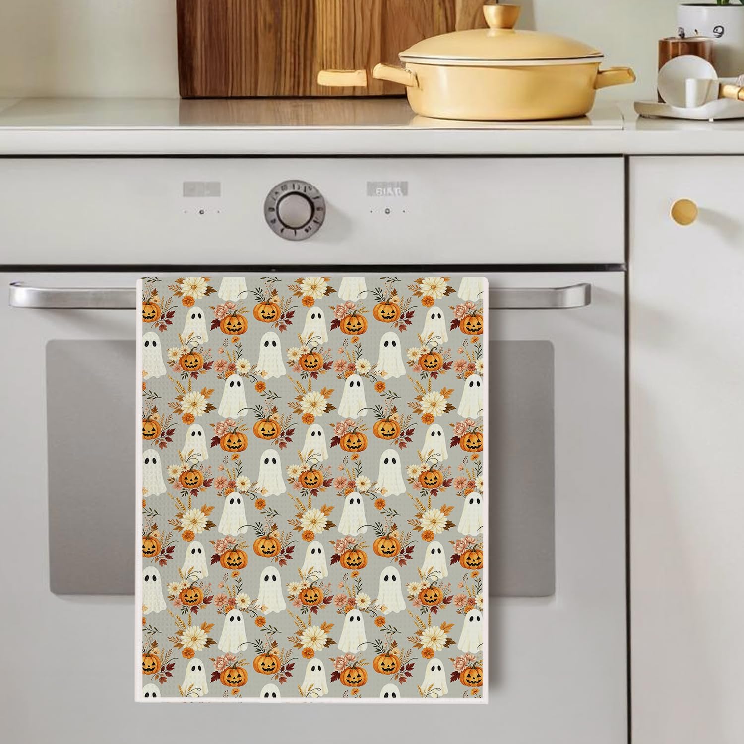 Halloween Pumpkin Ghost Kitchen Dish Towels 16x24 Inch