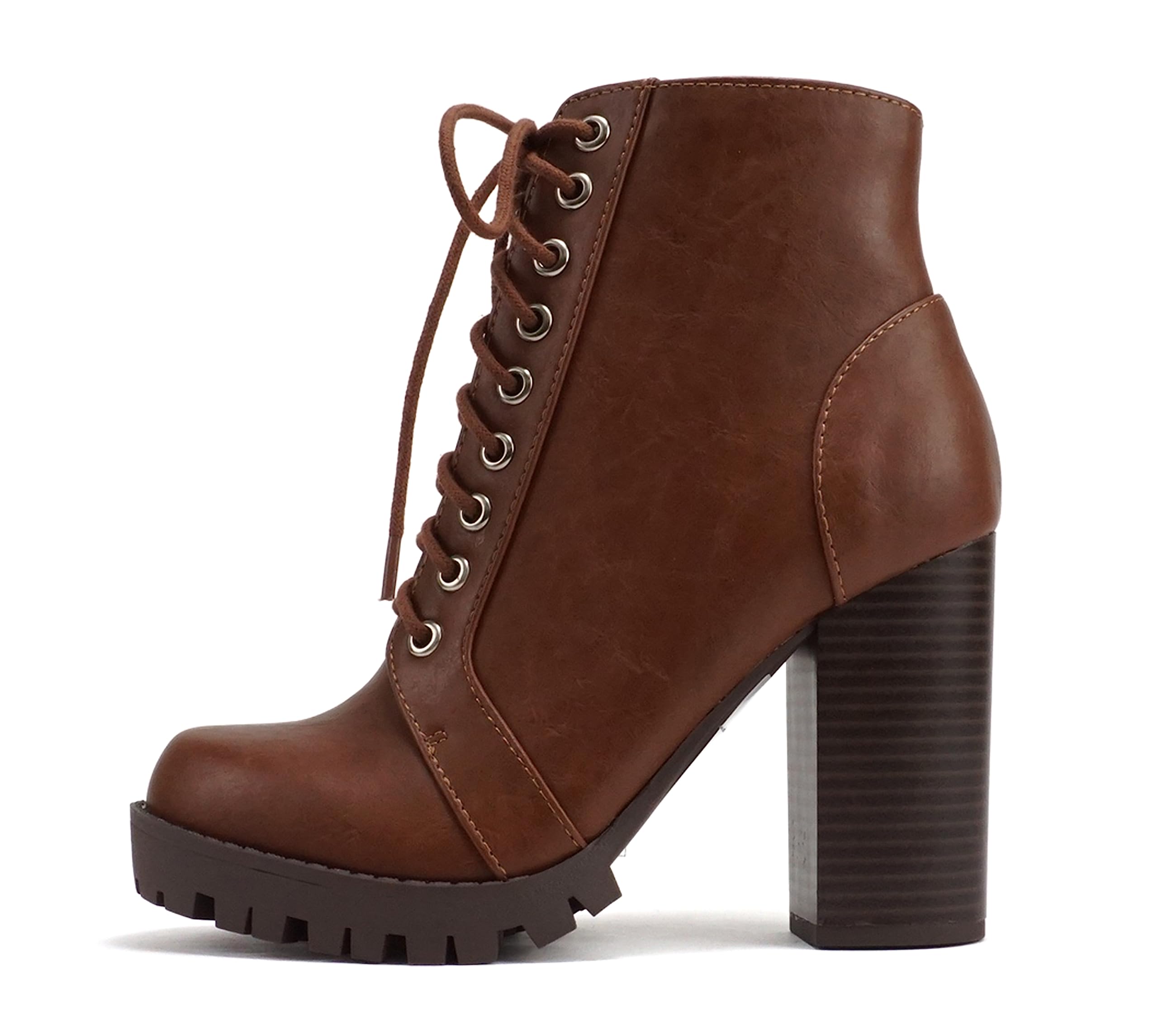 Soda Chalet – Fashion Lace up Military Inspired Ankle Boot with Stacked Heel and Side Zipper