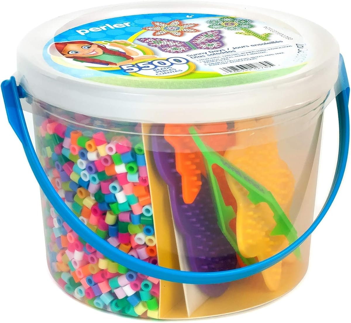 Perler Sunny Days Bright Color Fuse Bead Bucket, 5500 pcs | Fuse with Iron to Set | Includes Pegboard and Patterns | Compatible with All Perler Beads
