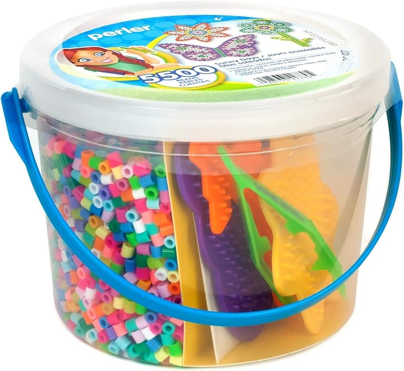 Perler Sunny Days Bright Color Fuse Bead Bucket, 5500 pcs | Fuse with Iron to Set | Includes Pegboard and Patterns | Compatible with All Perler Beads